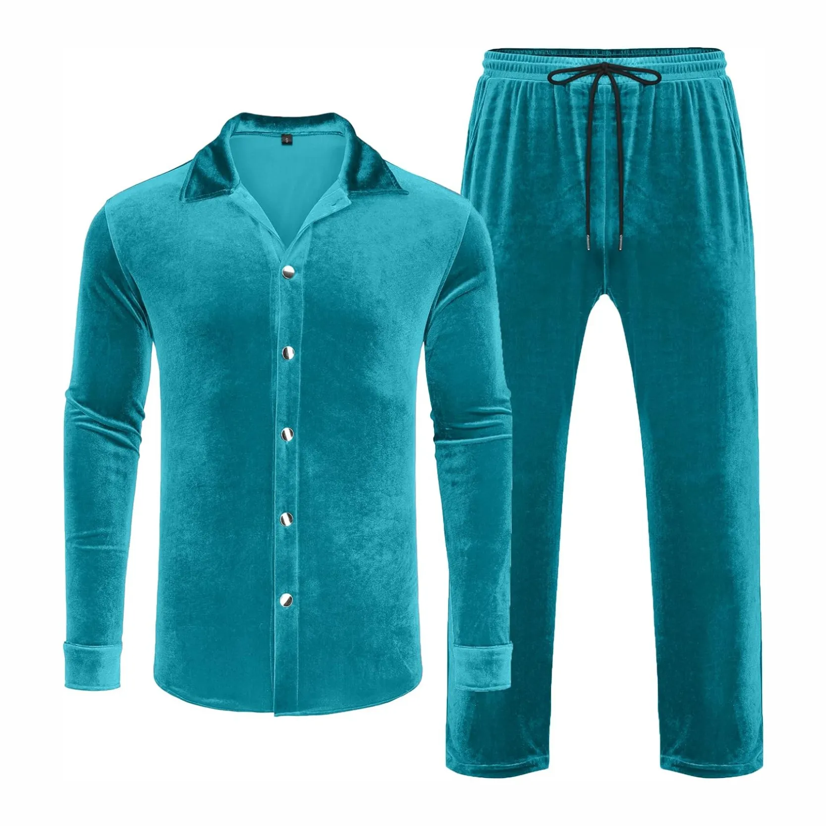 Custom Heren Casual Sets Fluwelen Lange Mouwen Button Down Shirt Elastische Taille Velours Broek 2 Stuk Outfits Trainingspak