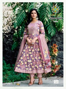 新作コットンプリント刺繍作品Anarkaliレディースインド & パキスタン服デザインKurtisパンツ & プリントDupatta - Product Image 4