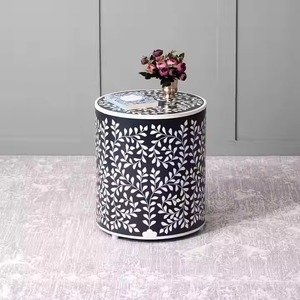 Gỗ rắn truyền thống làm bằng tay màu xám trống bên thiếu cà phê xương Inlay cổ phòng khách Tủ cuối bảng cho khách sạn sử dụng - Product Image 1