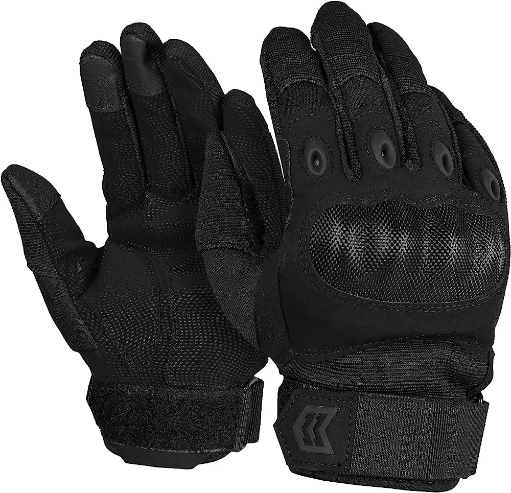ถุงมือแบบแข็งคาร์บอนไฟเบอร์สีดำถุงมือหนัง PU ยุทธวิธีสำหรับขับขี่กลางแจ้งถุงมือใส่ได้พอดีกับความปลอดภัย
