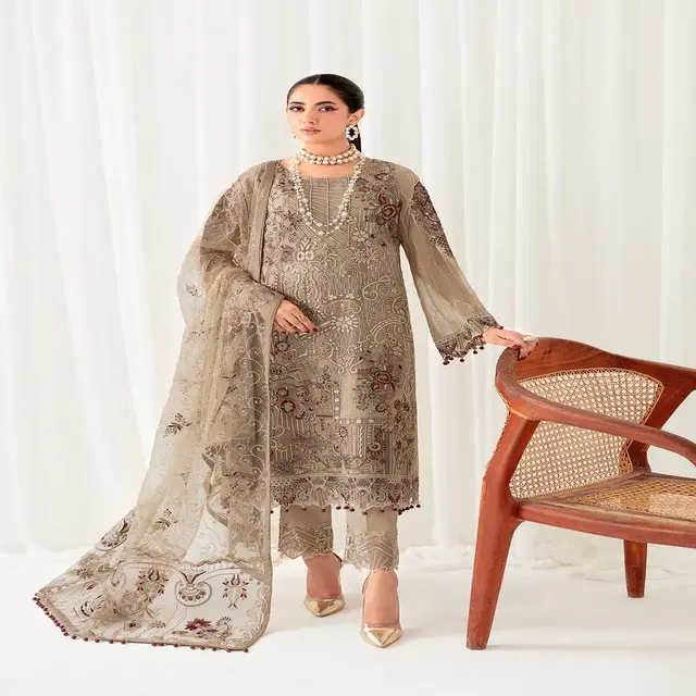 숙녀 겨울 파티웨어 드레스 salwar kameeez 스타일 여성을위한 고품질 자수 쉬폰