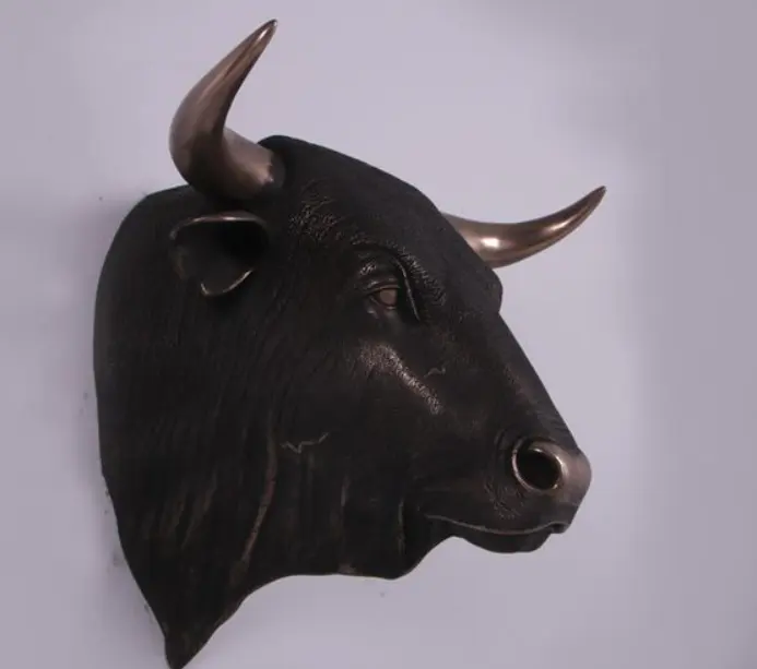 AK Cabeça de rosto de touro preto de metal de bronze real para pendurar na parede, rosto de animal clássico, decoração de parede para decoração de casa