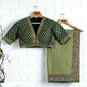 En kaliteli cazip düğün kıyafeti Rangoli İpek Saree nakış Butta ve dantel sınır güzel açık yeşil renk