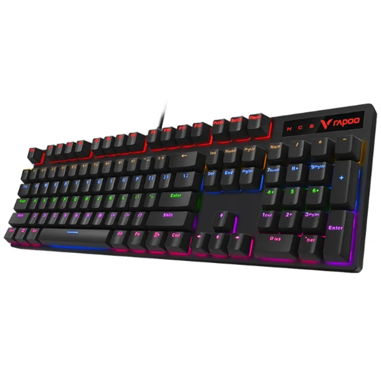 Rapoo V500Pro Custom Logo 104Keys Ergonomic Led Backlit Usb Metal Wired Mechanical Rgb Keyboard Gaming