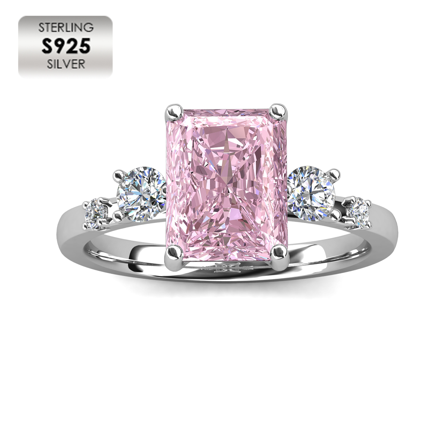 925 Silver 18K White Plated Fine Jewelry Statement Ring (Pink)