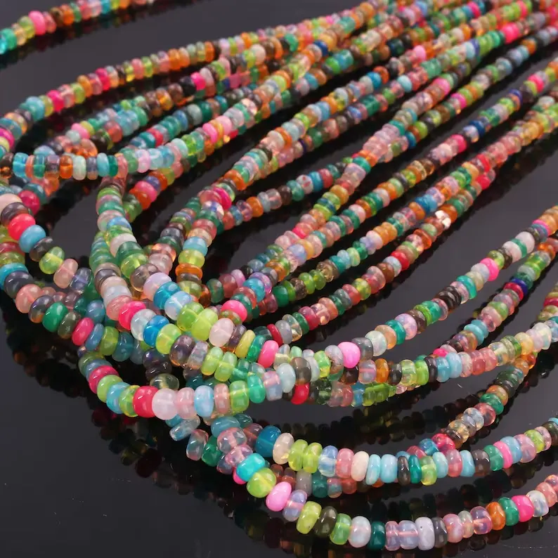 Flashy Disco Etíope Opal Smooth Rondelle Beads para la fabricación de joyas 3-5mm Venta al por mayor Welo Fire Opals Gemstone Bead Strands 16"