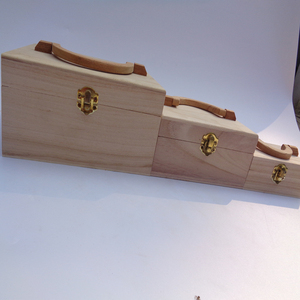 Juego de 3 cajas de madera anidadas Estuche de almacenamiento de madera con tapa con bisagras con mango plegable Joyero de madera para Cofre del Tesoro de recuerdos - Product Image 5