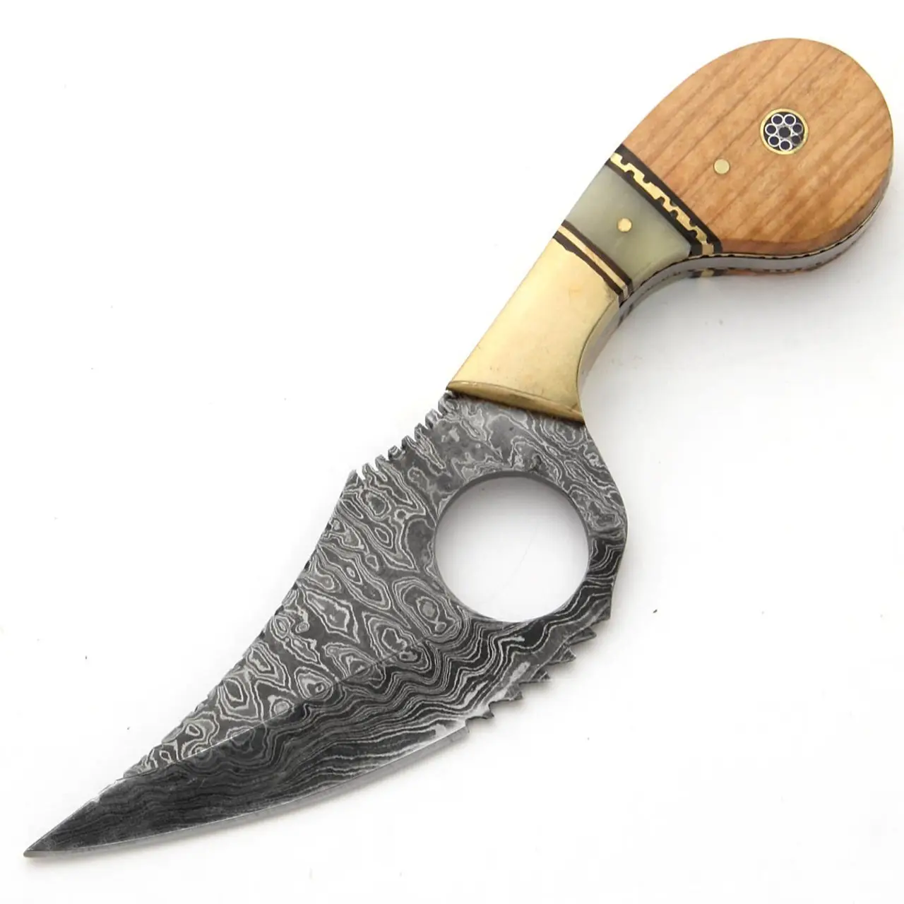 Damascus biểu tượng tùy chỉnh và kích cỡ Hunter cắm trại ngoài trời Skinner cố định lưỡi dao với tay cầm bằng gỗ để bán