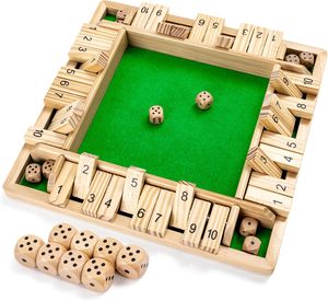 木製シャットボックスゲーム2-4プレーヤー12インチラージ4面ボード、8ダイスとルール子供と大人のための楽しい追加ゲーム - Product Image 1