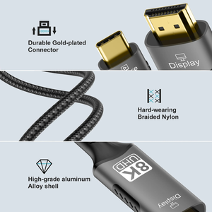 USB C至HDMI 8K 60Hz 4K 120Hz适配器电缆类型C HDMI 2.1迅雷3/4兼容苹果笔记本华为视频监视器 - Product Image 2