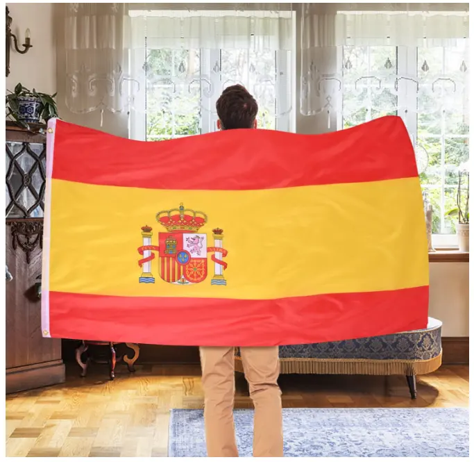 Venta caliente 100% Poliéster duradero personalizar 3x5 pies Bandera española Española 90x150cm Bandera de español