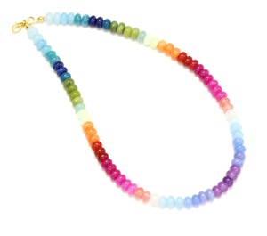 Beautiful <strong>7</strong>-<strong>8mm</strong> Natural Quartz Smooth Rondelle Beads Necklace Gold Plated Fine Beaded Gemstone Multi-Color Shine Strand <strong>Chain</strong> - Product Image 2