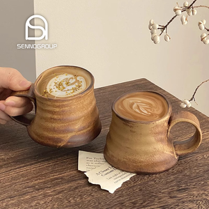 独特的不规则白色粘土色小茶杯手工陶瓷咖啡杯带手柄 - Product Image 1