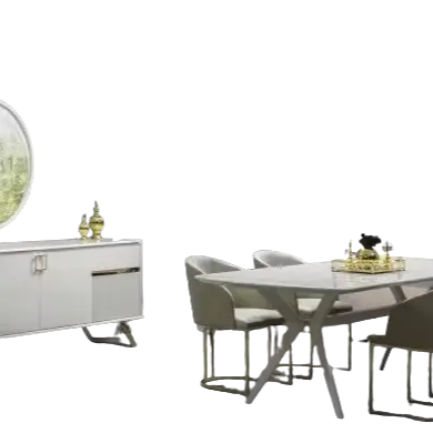 Роскошный обеденный стол со стульями, обеденный стол, зеркало, комод, 4x, кресла, 6 шт.