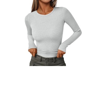 Dames Geribbelde Shirts Ronde Hals Getailleerde Tops Casual Onder Scrubs Laag Slanke Basis T-Shirts Vorm Bangladesh - Product Image 2