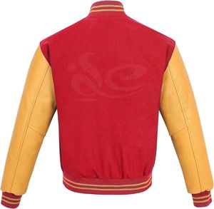 定制复古男士羊毛和金牛皮袖子校队夹克红色莱特曼冬季夹克 - Product Image 4