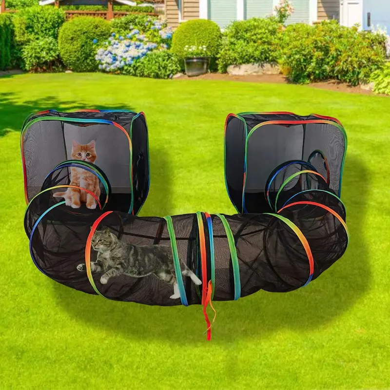 Pop-Up-Play-Zelt Haustier-Übungsbereich quadratisches Zelt mit Spielzeugrohr kreisförmiger Tunnel-Zugriff innen draußen wasserdichtes Haustier-Kennel