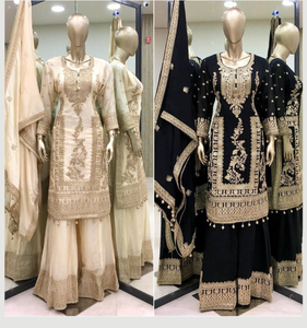 Presenting New <strong>Designer</strong> Pure Chinnon With Heavy Embroidery Coding Work Top-Bottom and Dupatta Set - Product Image 1