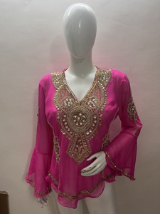 批发女式长袖亮片Kurtis上衣手工体现衬衫休闲复古派对俱乐部舞会庆典2025