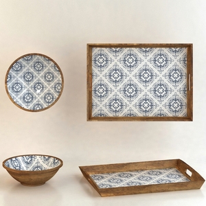 Kitchenware Wooden Round Bowl with Tray Natural <strong>Light</strong> Blue Colour for Dough Serving Food Salad Mixing Fruit Handmade - Product Image 1
