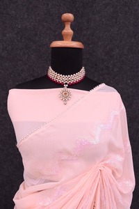 Hafif sahte Georgette Saree bluz iplik ve dizisi ile kadınlar için düğün Partywear Saree hindistan'dan