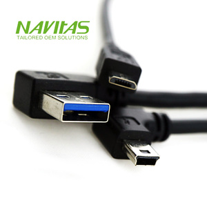 USB A 3.0迷你USB B 5针公90度适配器微型USB公电缆组件 - Product Image 1