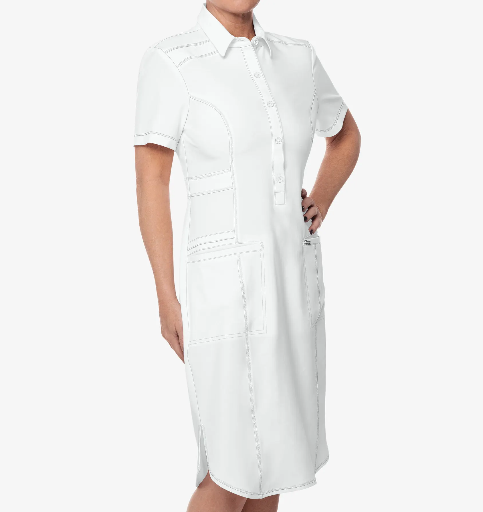 الجملة زي مستشفى الطبية طويل القامة ثوب النساء موحدة اللباس النساء الطبية ممرضة الدعك اللباس مع جيوب