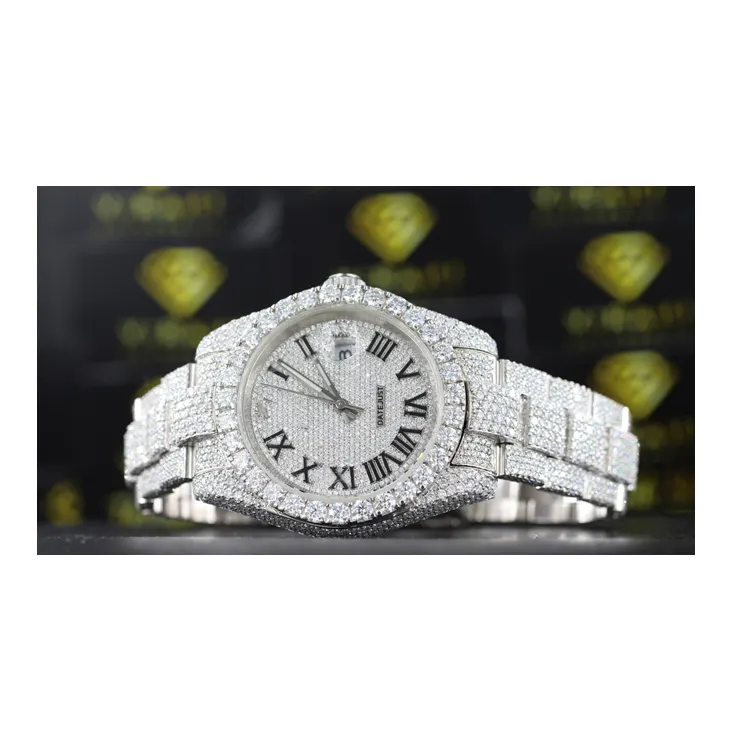Revendedor atacado de VVS Clarity Moissanite Diamante Studded relógio automático a preço acessível do mercado