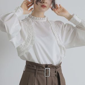 休闲复古女式中长衬衫纯色立领衬衫，大码10s 60s派对封面