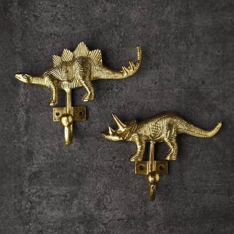 Dinosaurs Design Brass Coat Wall hooks Hangers Reusable Utility Hat Bags Clothes Heavy Duty Wall Hooks and Key Holders