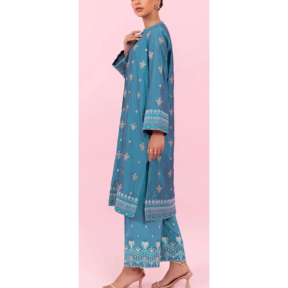 ملابس باكستانية رسمية وكاجوال ذات جودة عالية بتصميم مطبوع مجموعة سراويل وقمصان جاهزة للزي للسيدات