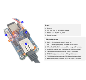 Convertidor serial (TTL/RS232) a Ethernet, 10/100Mbps, 2. 0, red TCP, aplicación industrial - Product Image 3