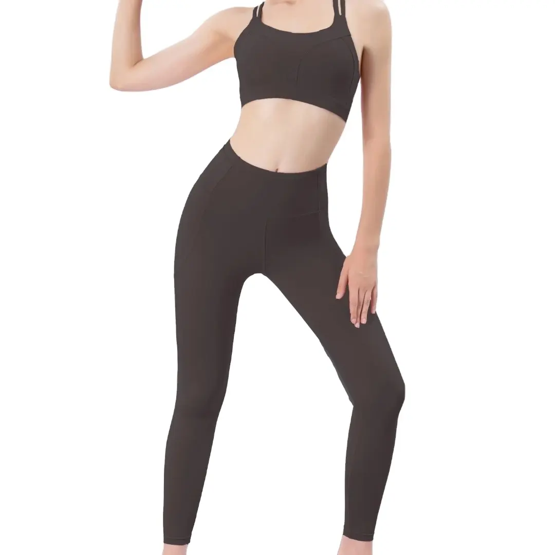 2023 Sports Yoga Pants Cross-back Sports Bra Vest Multi-bolso Cropped Pants Nu Mulheres Europeias e Americanas Elevadores de Quadril