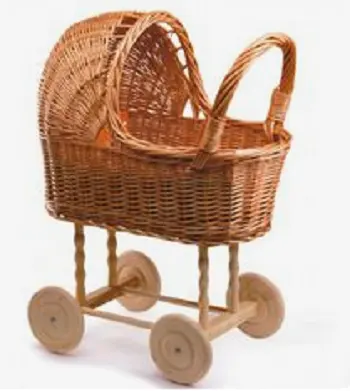 Cesta para carrinho de bebê redonda, venda no atacado, cesta de rattan tecido à mão para bebês, boneca, carrinho de bebê