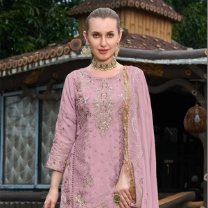 <strong>Designer</strong> Georgette Shalwar Kameez with Intricate Embroidery, Dull Santoon Bottom &amp; Stylish Dupatta a Must-<strong>Have</strong> Ethnic Set!