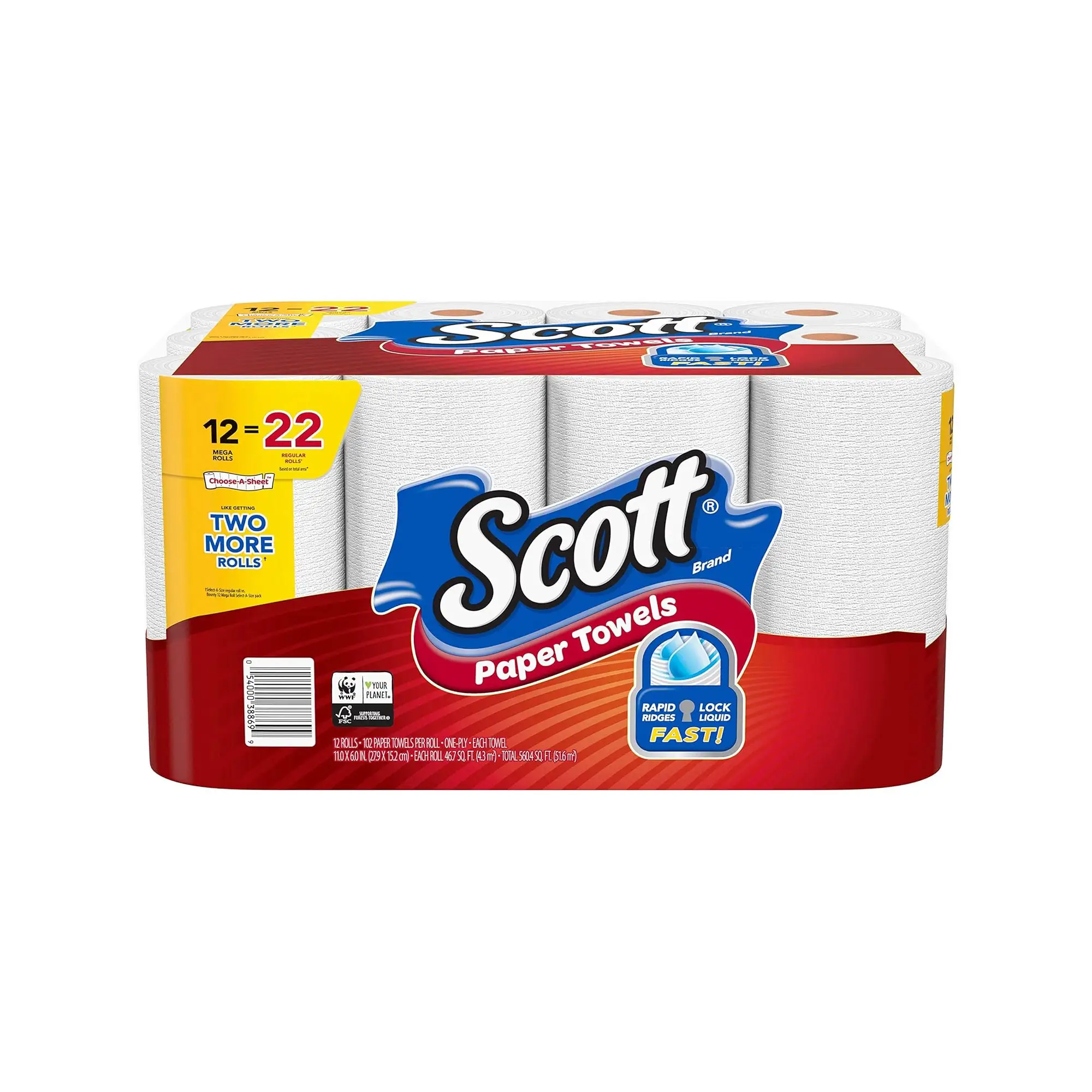 Scott Choose-A-Sheet White Paper Handtücher-Premium-Qualität, 12 Doppelrollen Rapid Ridges Clean Up Messes Fast