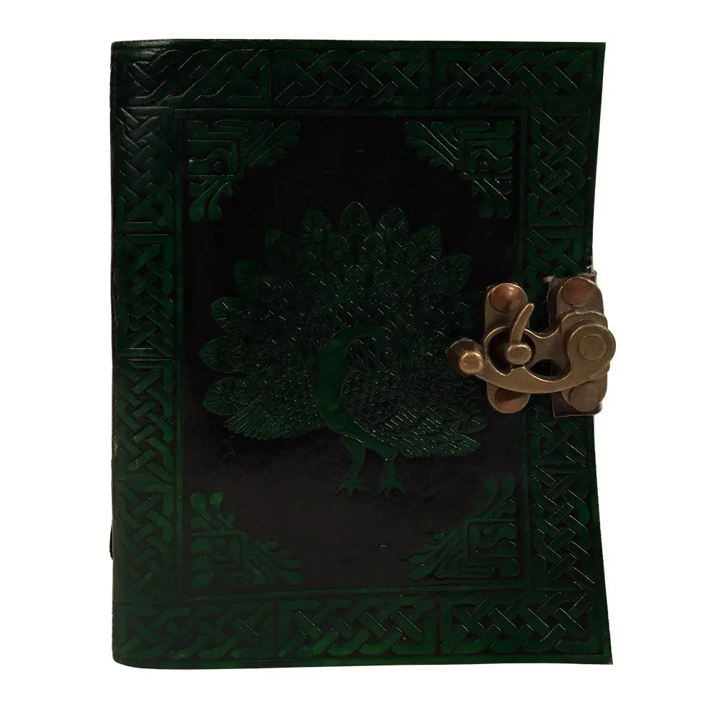 Livre d'ombres gravé fournitures de bureau journal paon journal couverture en cuir impression vert noir vintage sort journal