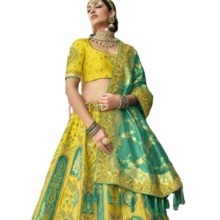 Roze En Blauw Exclusieve Indiase Banaras Speciale Banarasi Zijde Lehenga En Rug Designer Blouse Voor Vrouwen Bruidsjurk Online