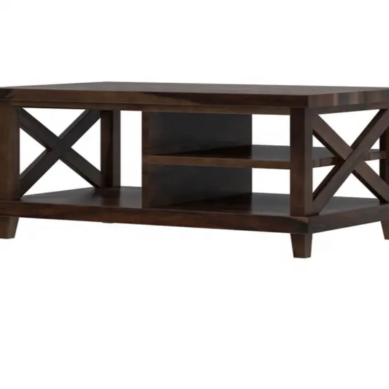 Nouvel arrivage Table basse à deux niveaux en bois de noyer ferme Mix Style moderne affichage ouvert pour la décoration ou l'empilage