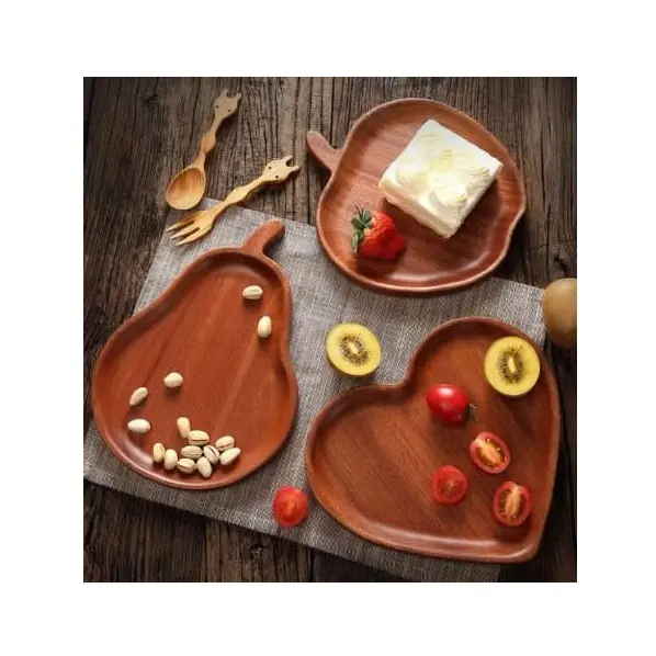 Plato de madera de acacia para servir, plato para comida, queso, aperitivo, bandeja, platos rectangulares de madera para bistec