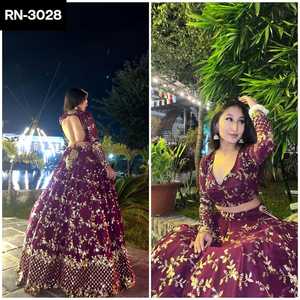 ชุดจอร์เจียสไตล์อินเดียแบบหนาพร้อมเย็บปักถักร้อยและชุดลำดับ Lehenga Choli สามารถแนบได้ใน Lehenga และ Net Dupatta - Product Image 4