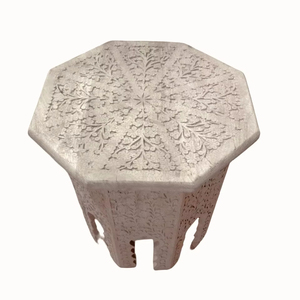 客厅八角形手工雕刻仿旧白色实木茶几边桌 - Product Image 3