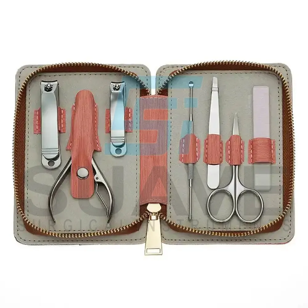 Juego de 7 piezas de buena calidad, superventas, kits de manicura y pedicura de acero inoxidable de SUAVE SURGICAL INSTRUMENTS