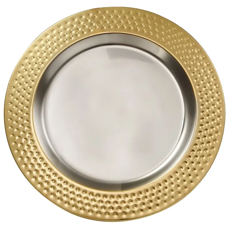 Классическая тарелка для зарядного устройства с краями молотка, 13 дюймов, золотая металлическая тарелка для зарядного устройства ручной работы с декоративной каймой, верхняя трендовая посуда