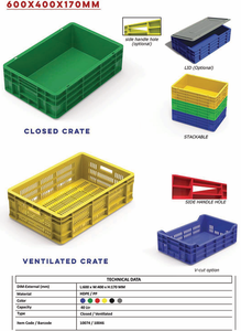Caja de plástico HDPE nido capaz 600x400x250mm tamaño color azul con Red apilable grado alimenticio iso 9001 2015 certificado - Product Image 3