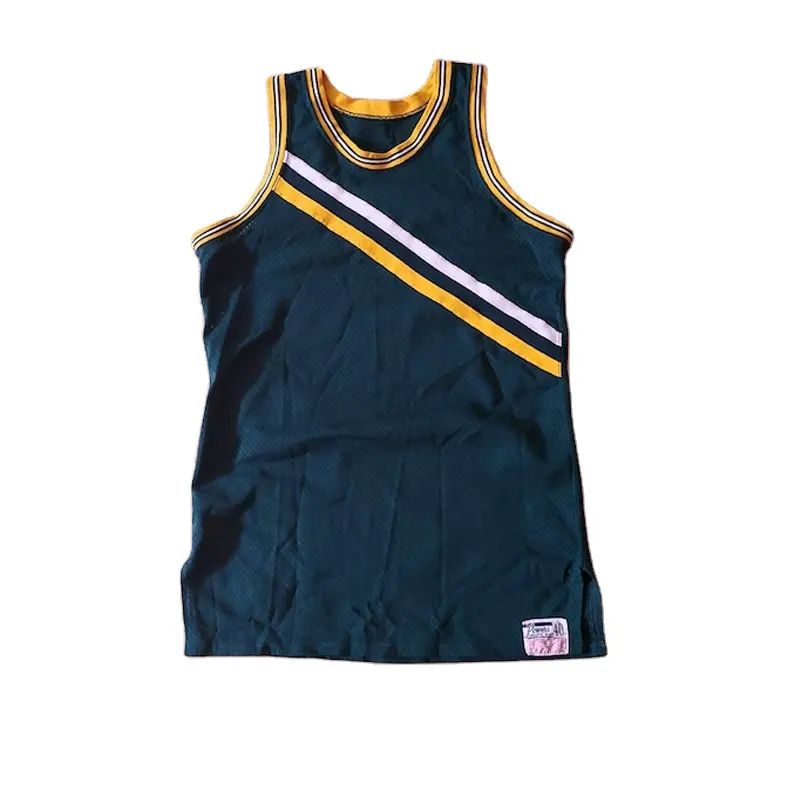 High quality Fabric navy blue color with white and yellow stripes plain basketball jersey pinstripe