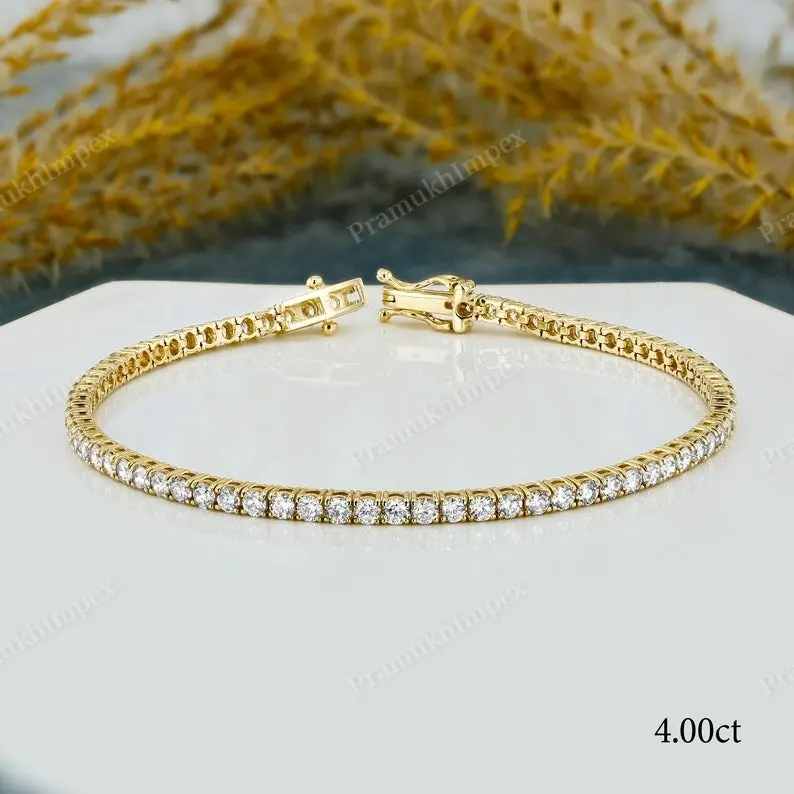 Precio más bajo 4 CT Lab Grown Diamond Tennis Bracelet Mayorista de fábrica 14K Solid Gold CVD Diamond Fabricantes de pulseras para mujeres