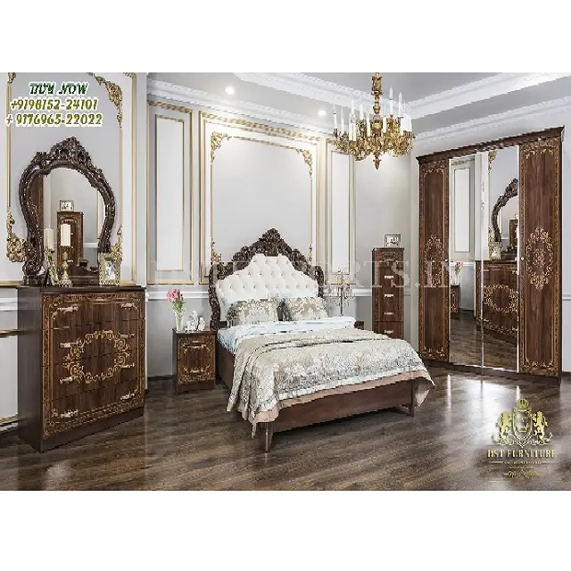 Покупайте европейскую сенсорную антикварную кровать и набор для спальни, роскошная мебель для спальни и саней, покупайте комплект для спальни из тикового дерева под старину