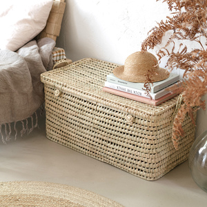 Handwoven Large Rattan Storage <strong>Trunk</strong> Chest ZNatural Open Weave Wicker Blanket Box with Lid for Home Organization Wholesale - Product Image 1