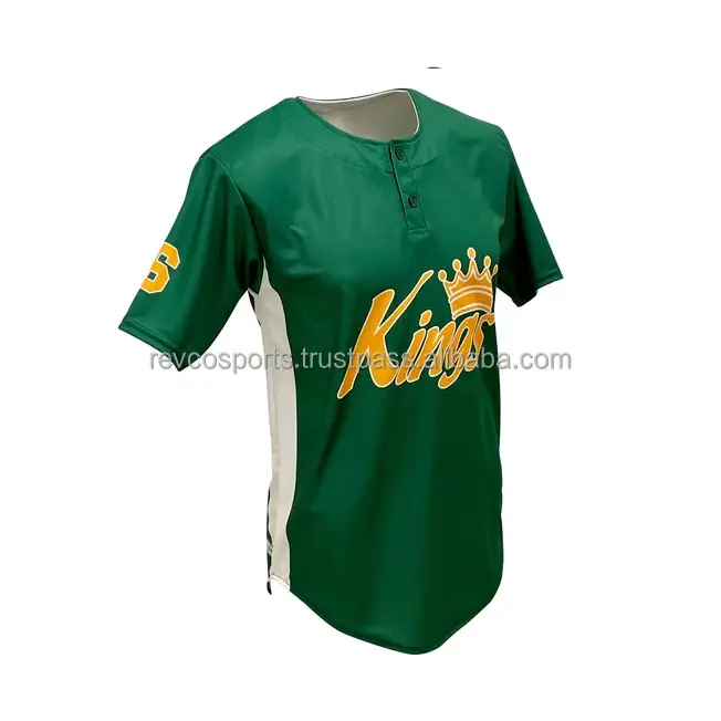 OEM ODM Béisbol Jerseys Hombres Dos Botones Manga Corta Softball Jerseys Último Diseño Verde y Blanco Béisbol Camisetas